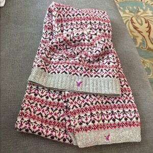American Eagle Fair Isle Knit Scarf & Beanie with Pink Accent